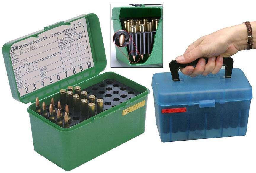 Misc. Accessories MTM Case Gard Ready Series MTM DELUXE AMMO BOX 50 RD HANDLE 223 REM 204 RUGER CLR BLUE